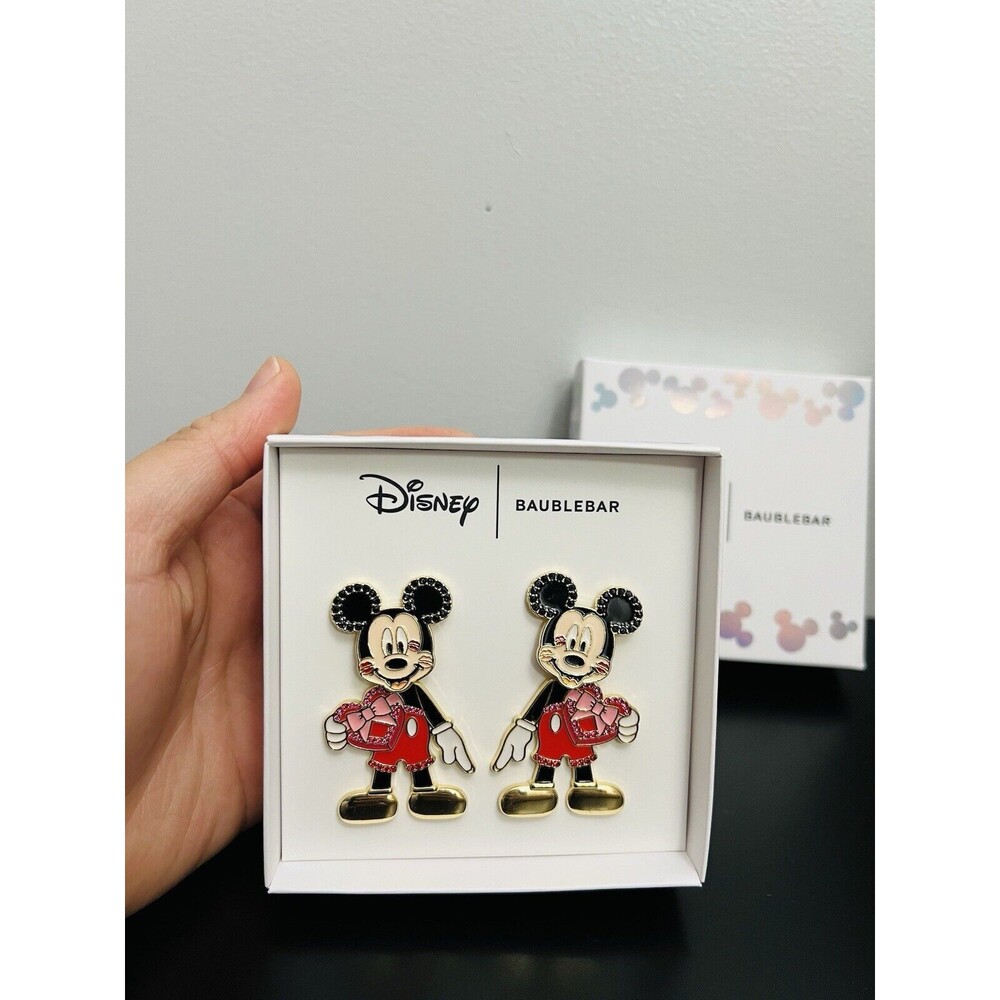 Disney X Baublebar Mickey Mouse Holding A Heart Valentines Earrings NIB Gift